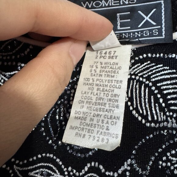 VTG Alex Evenings 2 Piece Set 2X Black White Lignt Blue Floral Sparkle JacketTop - Picture 6 of 16